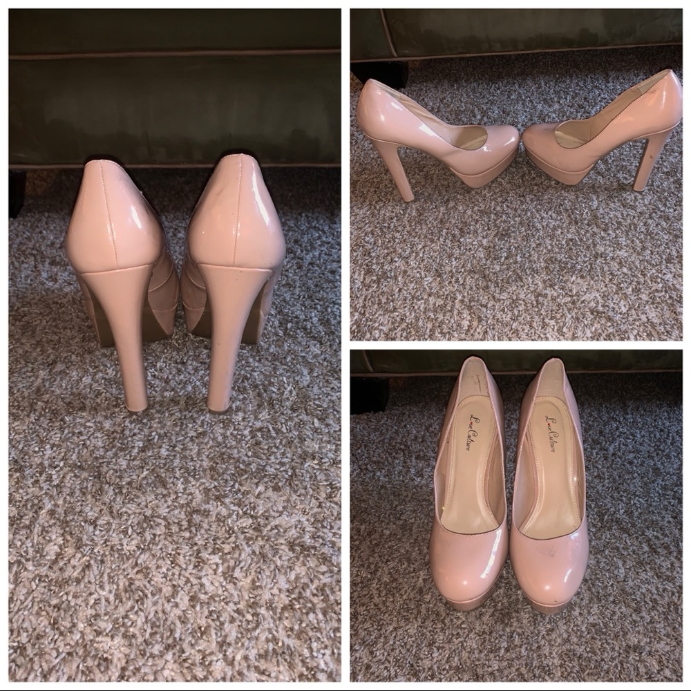Nude patent leather heels